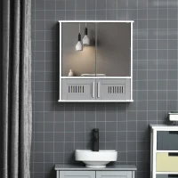 kleankin Bathroom Mirror Cabinet, Wall Mounted Storage Cupboard with Double Doors and Adjustable Shelf, Bathroom Organizer, Grey(m-7)