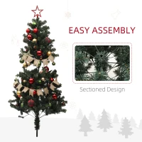 HOMCOM 5ft Pre-Lit Xmas Tree with Decorations, Green, Red and Warm White(m-7)