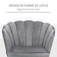 HOMCOM Fauteuil Coquillage Fauteuil de Salon Chambre avec Dossier et Coussin Aspect Velours Pieds en Bois hévéa dim. 66L x 66l x 78,5H cm, Gris(m-4)