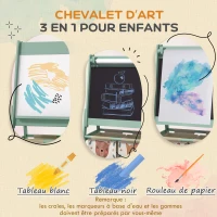 AIYAPLAY Tableau chevalet enfant ardoise double face tableau à craie rouleau papier 2 paniers 54 x 46,5 x 93 cm vert(m-4)