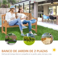 Outsunny Banco de Jardín de 2 Plazas Banco Listones de Madera con Respaldo y Reposabrazos para Terraza Balcón Patio Exterior Carga 320 kg 140x50x85 cm Natural(m-4)