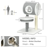 PawHut Cat Tree for Indoor Cats, with Scratching Post, Bed, Tunnel, Toy Ball, 48 x 48 x 73cm - White(m-3)