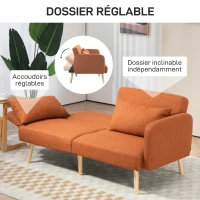 HOMCOM Canapé convertible 3 places design clic clac dossier inclinable et accoudoirs réglables tissu effet lin marron(m-6)