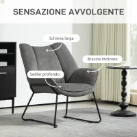 HOMCOM Poltrona d'Arredo con Braccioli Inclinati, in Tessuto Effetto Lino e Acciaio, 71.5x67x79 cm, Grigio(m-4)