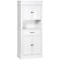 HOMCOM Alacena de Cocina con 4 Puertas 1 Cajón y Estante Abierto Mueble Auxiliar para Microondas 74x39,5x183 cm Blanco(m-11)