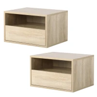 HOMCOM Nachttisch 2er-Set 1 Schublade  1 Regal schwebend Holzspanwerk Natur(m-9)