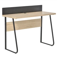 HOMCOM Schreibtisch Bürotisch Computertisch mit Stecktafel Kabelmanagement-Loch für Zettel Pendant Spanplatte Metall Naturholz+Schwarz 110 x 48 x 90 cm(m-1)