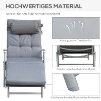 Outsunny Sonnenliege klappbar Strandliege mit Kopfkissen Sitzkissen Liegestuhl mit 7-Fach verstellbare Rückenlehne Gartenliege Relaxliege bis 165 kg belastbar, für Garten Urlaub Outdoor, Grau(m-7)