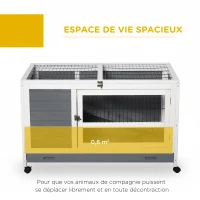 PawHut Clapier en bois cage à lapin villa pour lapin avec plateau coulissant, porte verrouillable, dessus ouvrable gris(m-4)