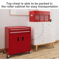 HOMCOM Portable Tool Box, Metal Tool Chest on Wheels with 6 Drawers for Garage and Workshop, Red(m-7)