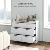 HOMCOM Cassettiera 6 Cassetti in Legno con Bordi Rialzati e Maniglie a U, 100x40x88 cm, Bianco(m-4)
