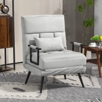 HOMCOM Fauteuil convertible 3 en 1 lit 1 place dossier inclinable 5 positions, accoudoirs et coussin, tissu effet velours, gris(m-2)