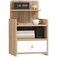 HOMCOM Multi-Storage Bedside Table - White/Wood-Effect(m-1)