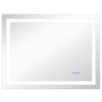 HOMCOM LED-Badezimmerspiegel, Front- und Rückbeleuchtung, Smart-Touch, Entnebelung, 80x60 cm(m-10)