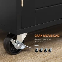 HOMCOM Carrito de Cocina con Armario con Puertas y Estante Interior Ajustable Cajón Barra y Especiero Móvil Aparador Auxiliar con Ruedas para Comedor 109x40x89 cm Negro(m-5)