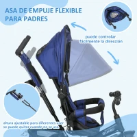HOMCOM Triciclo para Bebés de +12 Meses con Mango de Empuje Telescópico y Desmontable Bolso para Mamá y Portabotellas Azul(m-5)
