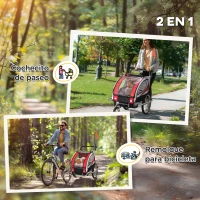 HOMCOM Remolque para Bicicleta con Barra de Paseo para Niños de 2 Plazas con Rueda Delantera Giratoria 360° y Asiento Acolchado Carga Máx. 40 kg Rojo(m-4)