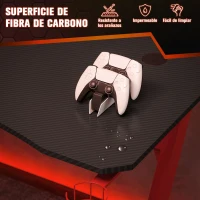 HOMCOM Mesa Gaming 120x65x74,5 cm Escritorio Ergonómico Gaming desk para Computadora PC con Portavasos Gancho para Auriculares y Pies Ajustables Efecto de Fibra de Carbono Rojo(m-8)
