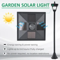 Outsunny Set of 2 Outdoor Garden Solar Post Lamp Sensor Dimmable LED Lantern Bollard IP44 Energy-saving 1.2M Tall, Black(m-6)