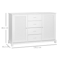 HOMCOM Sideboard Schrank Dielenschrank Badschrank Kommode Lamellentür Weiß 120,2x40,2x80,2cm(m-3)