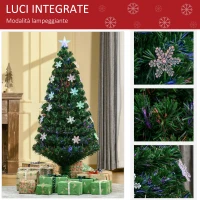 HOMCOM Albero di Natale Artificiale 150cm con Fibre Ottiche e 21 Luci LED, Decorazioni a Forma di Fiocco di Neve, Verde(m-4)
