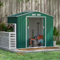 Outsunny 7 x 4ft Metal Garden Shed, Outdoor Storage Tool House with Ventilation Slots, Foundation Kit and Lockable Double Doors, Green(m-13)