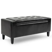 HOMCOM PU Leather Storage Ottoman Bench Storage Chest Tufted Ottoman Cube w/ Flipping Top 92L x 40W x 40H cm Black(m-11)