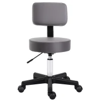 HOMCOM Salonhocker, höhenverstellbar, ergonomisch, 360° drehbar, 5 Rollen, synthetischer Bezug, Grau(m-1)