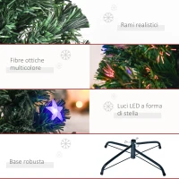 HOMCOM Albero di Natale Artificiale 150cm con 36 Luci LED e Fibre Ottiche Colorate, 180 Rami e Base Pieghevole, Verde(m-6)