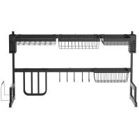 HOMCOM Égouttoir à vaiselle 2 niveaux porte-couteau support pour planche à découper 93 x 30 x 52,5 cm acier noir(m-11)