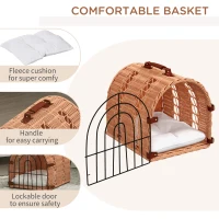 PawHut Wicker Cat Carrier Basket Kitten Bed Portable Pet Caves Houses w/ Soft Cushion 37 x 28 x 29 cm Orange(m-5)