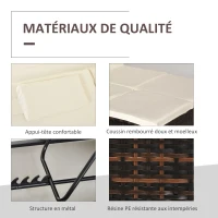 Outsunny Lit de jardin modulable bain de soleil 2 places grand confort pare-soleil amovible matelas tétière crème résine tressée 4 fils chocolat(m-7)