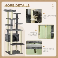 PawHut 184cm Cat Tree for Indoor Cats, Modern Cat Tower with Cat Bed, Perches, Scratching Posts, Cat House - Grey(m-5)
