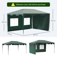 Outsunny 3 x 4 m Garden Gazebo Shelter Marquee Party Tent with 2 Sidewalls for Patio Yard Outdoor, Green(m-3)