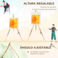 Vinsetto Caballete de Pintura Plegable Caballete para Pintar con Altura Ajustable y Trípode de Madera de Haya 93x84x183cm Natural(m-4)
