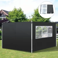 Outsunny 3 Meters Gazebo Replaceable Exchangeable Side Panel Wall Panels Walls With Window, Black(m-2)