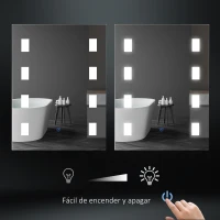 kleankin Espejo de Baño con Luz LED con Función de Antivaho Marco de Aluminio e Interruptor Táctil 70x50 cm Plata(m-4)