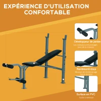 HOMCOM Banc de musculation Fitness banc d'haltérophilie dossier réglable + Ensemble d'haltères courtes ou longues 20 Kg barre d'extension incluse entraînement musculaire & haltérophilie(m-6)