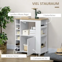 HOMCOM Kücheninsel, Küchenschrank, 5 Regale, 3 Seitenfächer, Weiß + Natur(m-4)