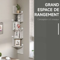 HOMCOM Étagère d'angle Murale de Rangement Forme Zigzag 20L x 20l x 126H cm 5 Niveaux Bois Gris(m-5)