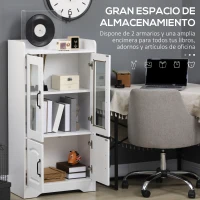 HOMCOM Vitrina de Salón Estantería Librería con Puertas de Vidrio Estante Ajustable Bisagras de Cierre Suave 60x30x116cm Blanco(m-4)