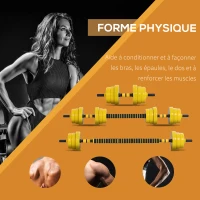HOMCOM Ensemble d'haltères courtes ou longues 20 Kg - barre d'extension incluse - musculation réglable - entraînement musculaire & haltérophilie(m-4)