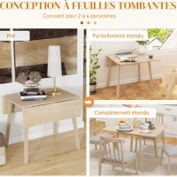 HOMCOM Table de cuisine pliable table à manger pliante avec plateau rabattable en bois pour 2 à 4 personnes bois naturel(m-4)