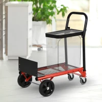 HOMCOM Chariot-Poubelle Chariot de Nettoyage Chariot de Transport Manutention Cadre en Métal 56 x 38,5 x 70,5 cm Noir Orange(m-2)
