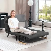 HOMCOM 4-in-1 Velvet-Feel Double Sofa Bed, with Pillows - Dark Grey(m-7)