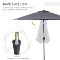 Outsunny Ombrellone da Giardino 2.6x2.4 m Inclinabile con Manovella, in Alluminio e Poliestere Grigio e Nero(m-4)