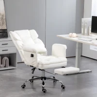 HOMCOM Silla de Oficina con 6 Puntos de Masaje Reposapiés Retráctil Altura Ajustable Control Remoto y Soporte Lumbar Blanco(m-2)