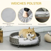 PawHut Hundebett Hundekorb Hundesofa Katzenbett mit Kissen Katzensofa Hundekörbchen für kleine Hunde Rattan Grau 75 x 75 x 20 cm(m-4)