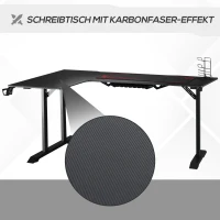 HOMCOM Gaming Tisch Schreibtisch L-förmige mit Kopfhörerhaken Getränkehalterung Computertisch MDF Metall Schwarz+Rot 168 x 109 x 78 cm(m-4)