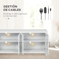 HOMCOM Mueble TV de Salón Mesa para Televisores de hasta 58" con 4 Puertas de Vidrio Estantes Ajustables 130x35x60 cm Blanco(m-6)